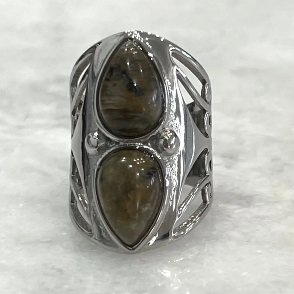 Malagasy Labradorite Large Open Framework Statement Ring Sz 8